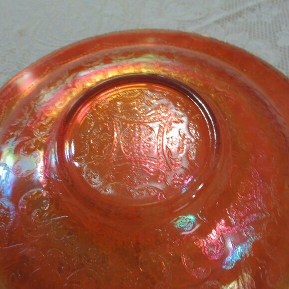 Federal Glass Madrid Marigold Carnival Glass 11" Console Bowl Embossed Floral - Picture 9 of 12